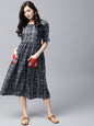 Women's  Grey Printed Fit and Flare Dress