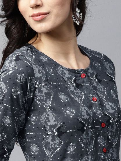 Women's  Grey Printed Fit and Flare Dress
