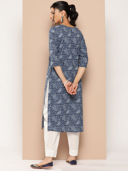 Women's Blue Floral Straight Kurta
