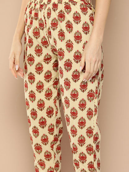Women's Red Ethnic Motifs Straight Kurta Trouser And Dupatta Set