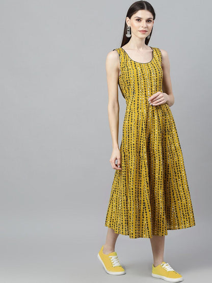 Women's  Mustard Printed A-Line Dress