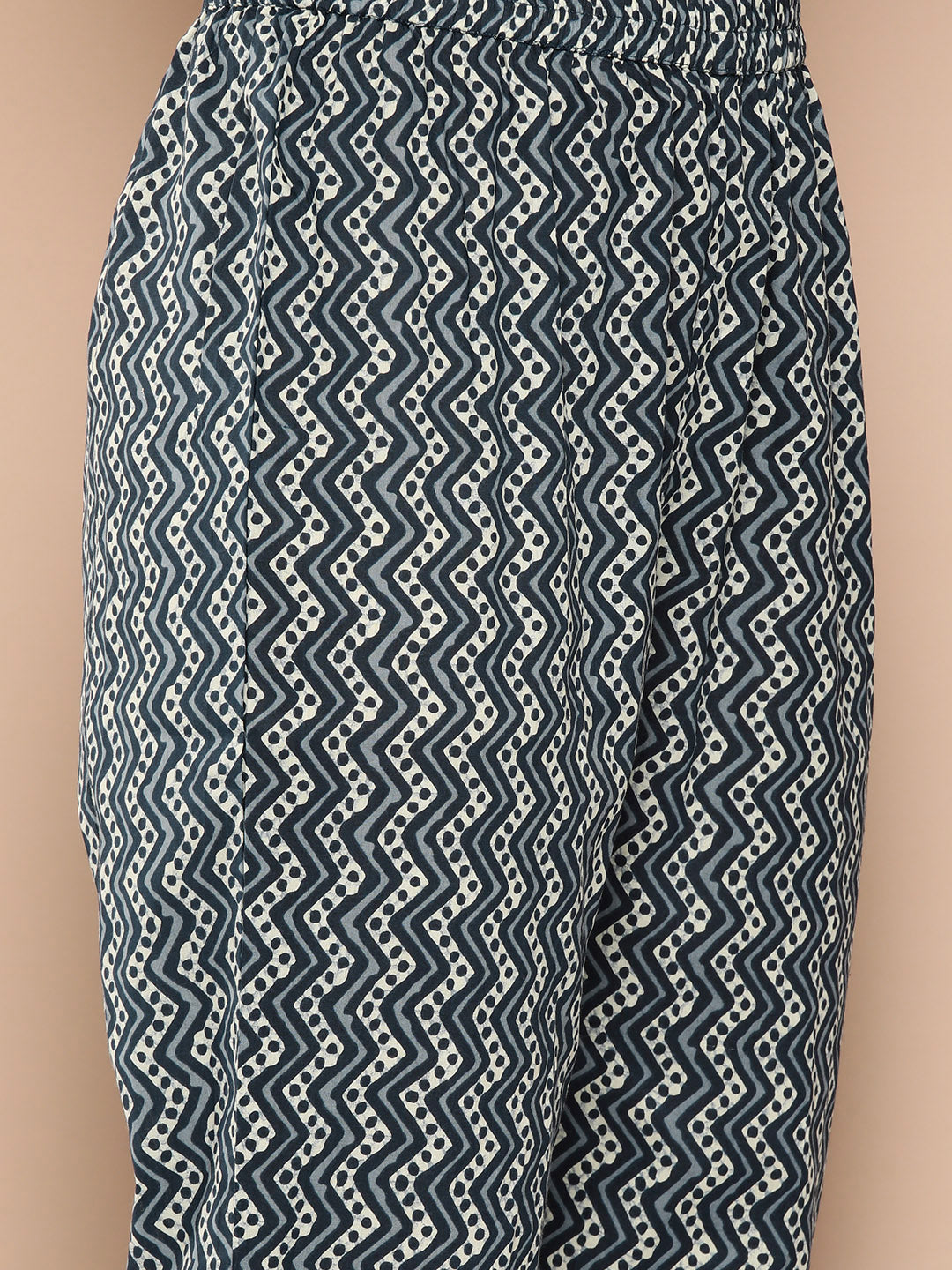 Women's Navy Blue Ethnic Motifs Straight Kurta Trouser And Dupatta Set