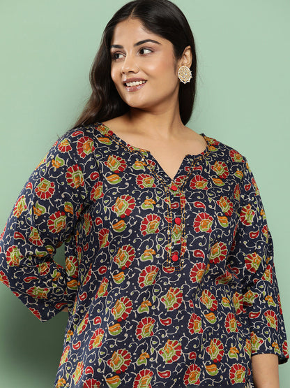 Women's Blue Floral Straight Kurta