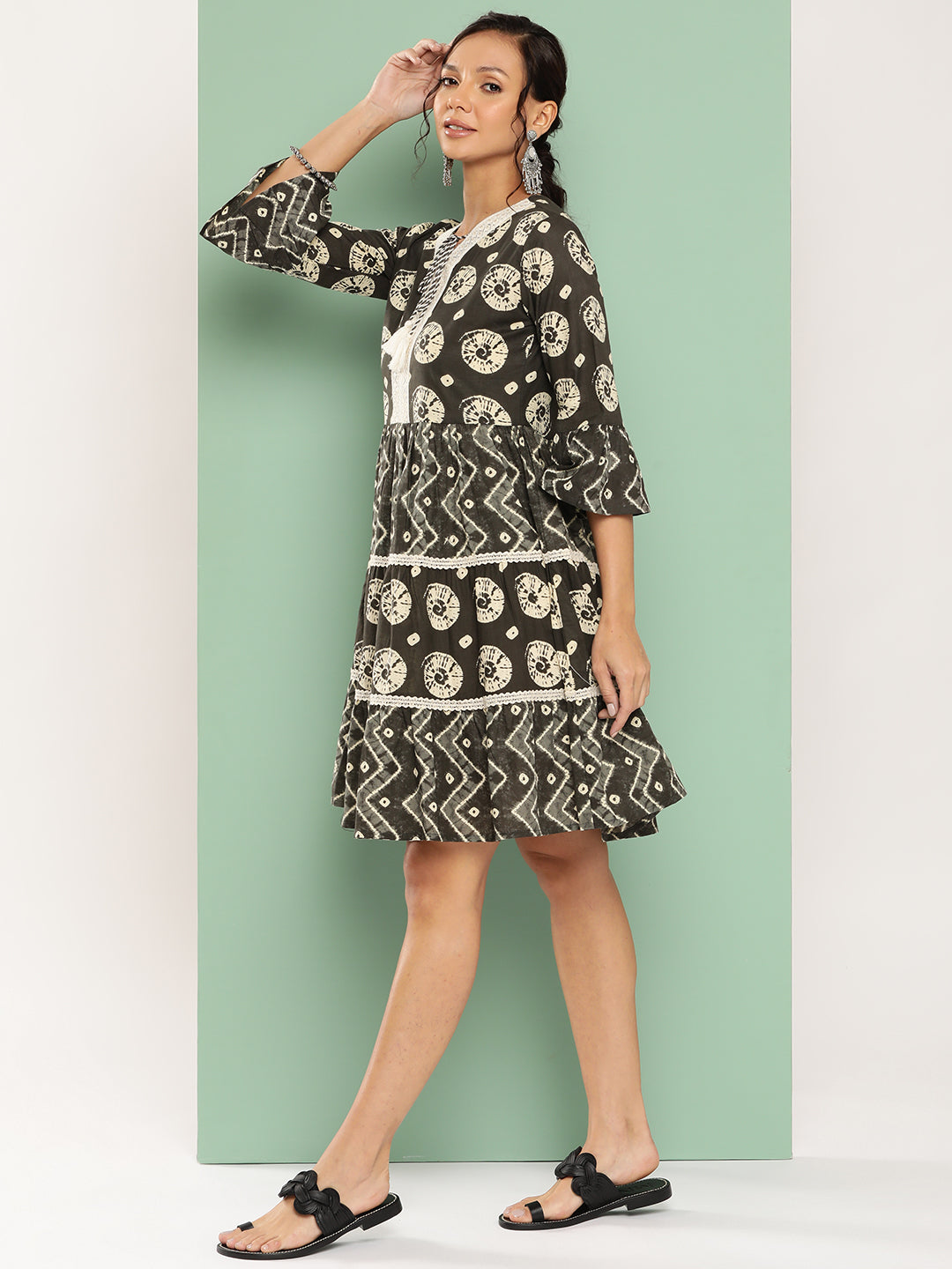 Women's Black Ethnic Motifs A-Line Dress