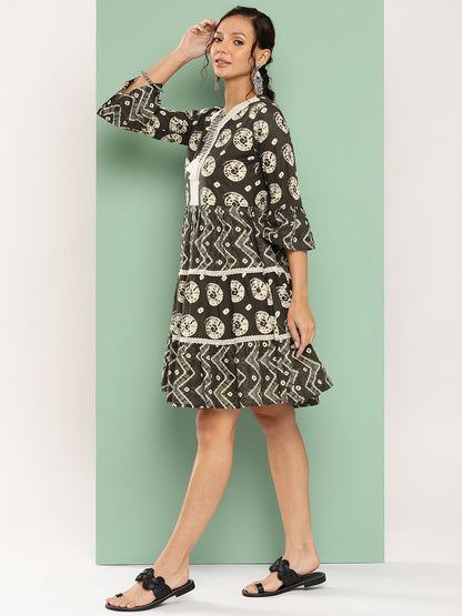 Women's Black Ethnic Motifs A-Line Dress