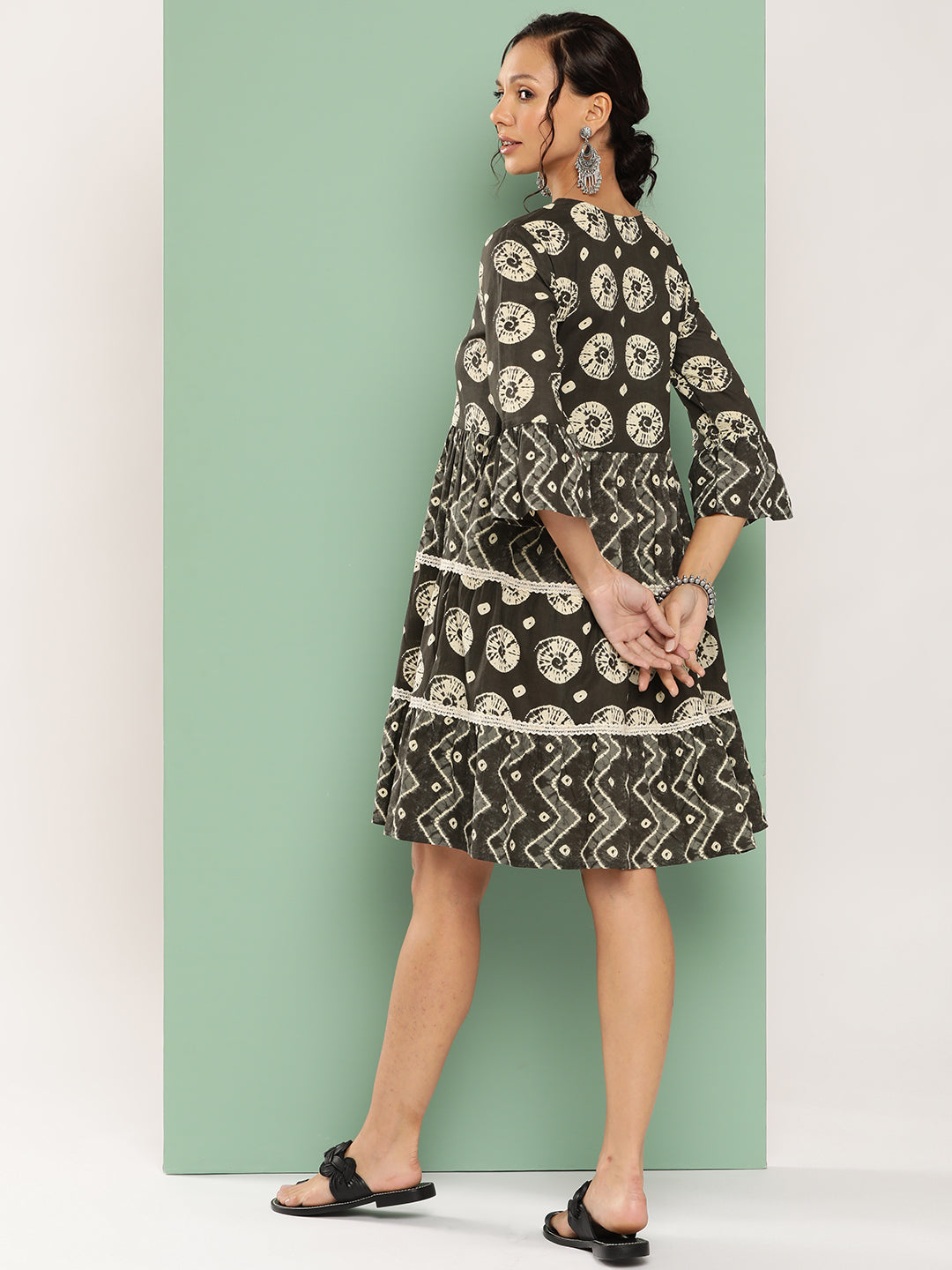 Women's Black Ethnic Motifs A-Line Dress