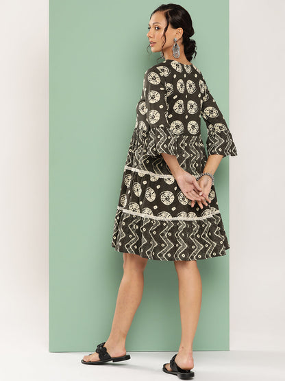 Women's Black Ethnic Motifs A-Line Dress