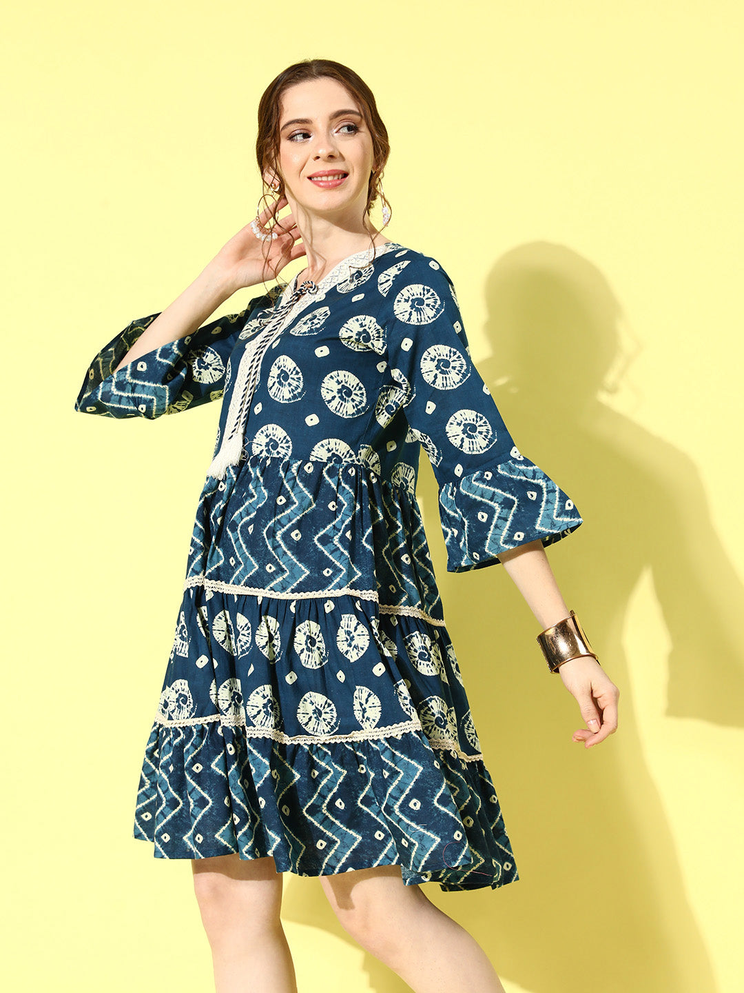 Women's Blue Ethnic Motifs A-Line Dress