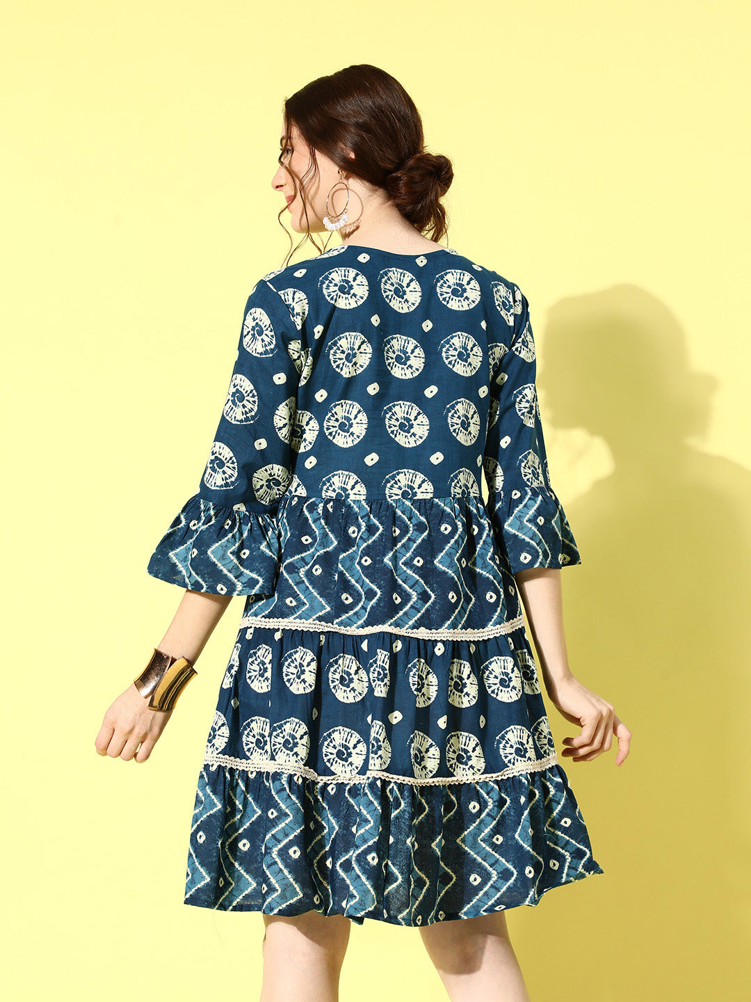 Women's Blue Ethnic Motifs A-Line Dress