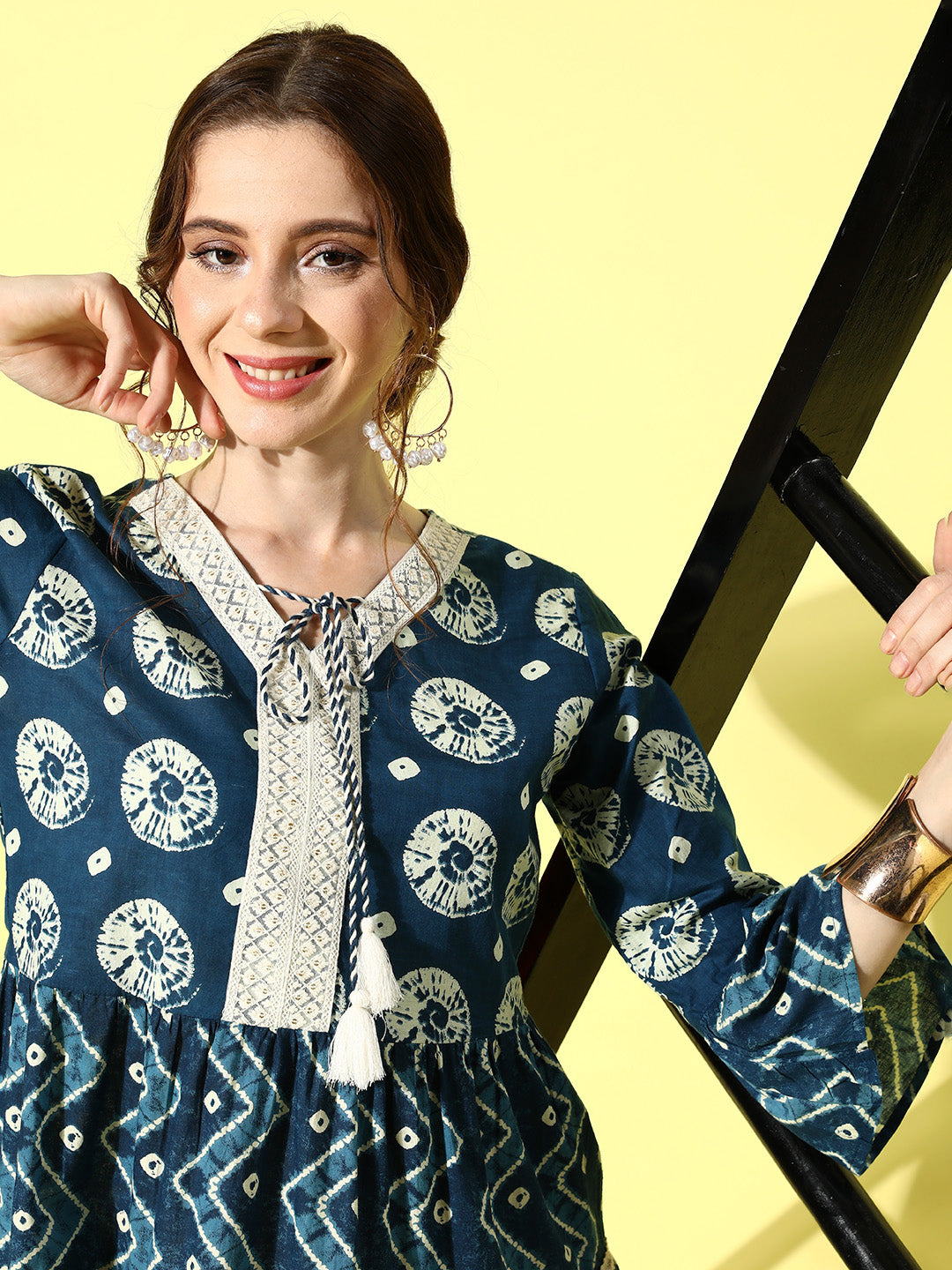 Women's Blue Ethnic Motifs A-Line Dress