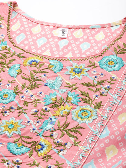 Women's Pink Embroidery A-Line Dress