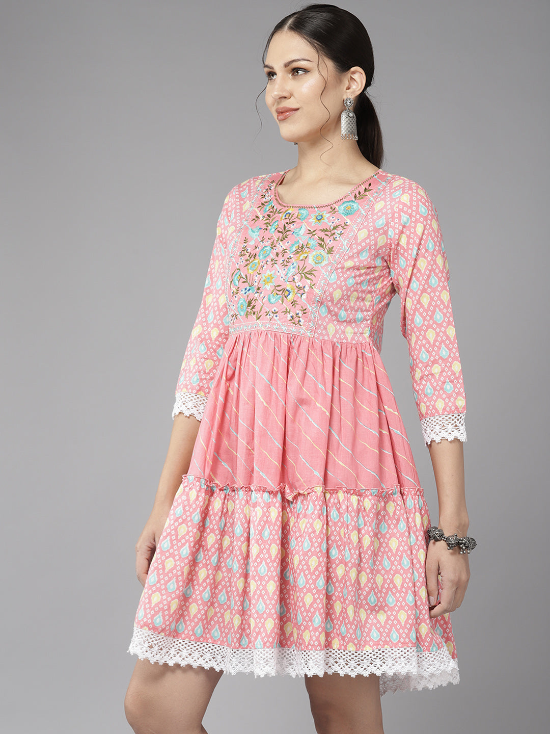 Women's Pink Embroidery A-Line Dress