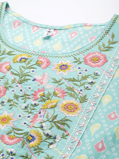 Women's Turquoise Blue Embroidery A-Line Dress