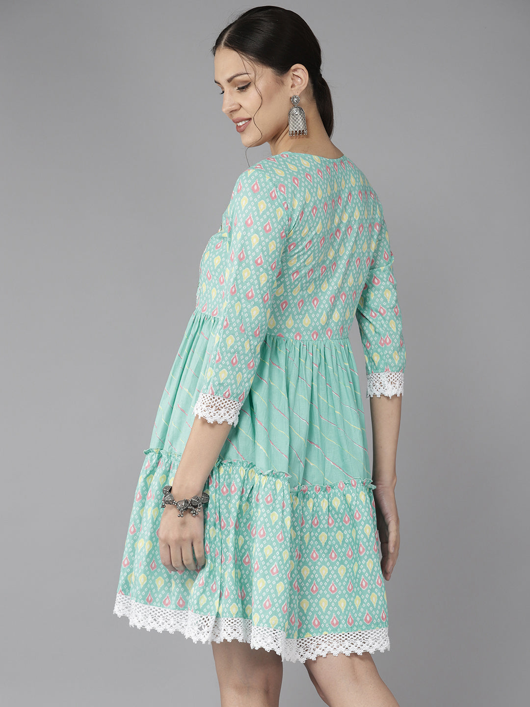 Women's Turquoise Blue Embroidery A-Line Dress
