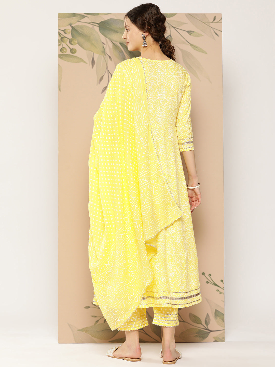 Women's Yellow Ethnic Motifs Anarkali Kurta Trouser And Dupatta Set