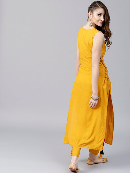 Women's  Mustard Solid Straight Kurta