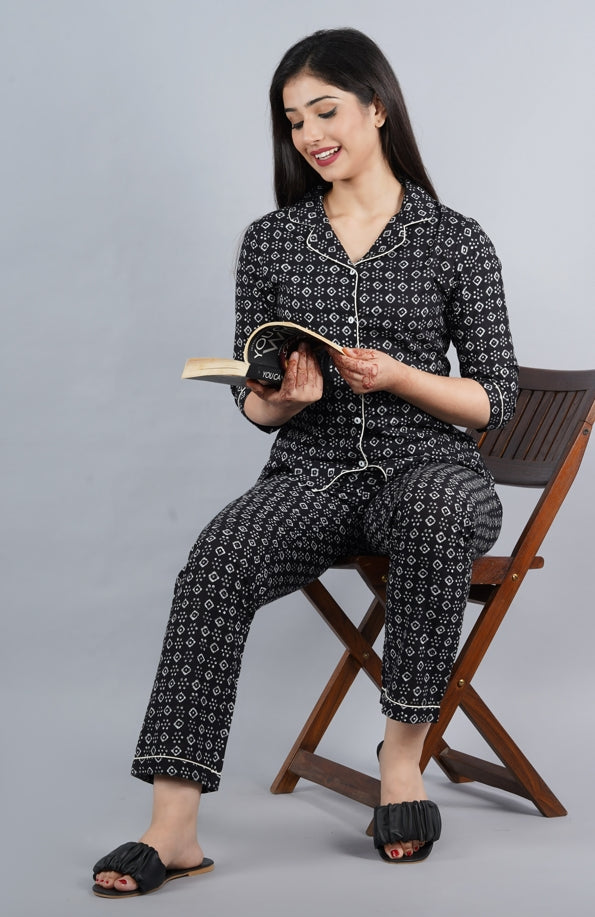 Women's Black Abstract Shirt Kurta Pyjama Set