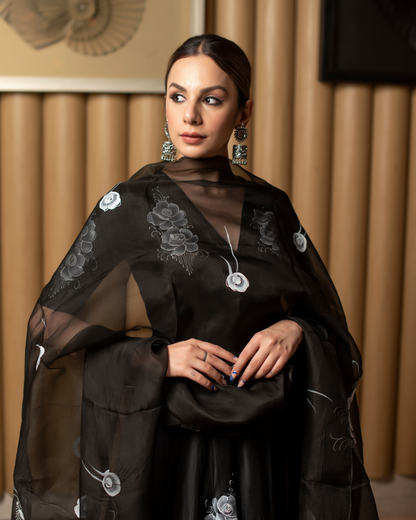 Women's Leather Black Handpainted Suit Set