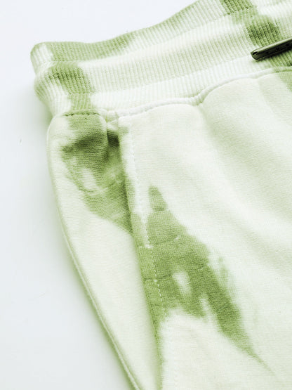 Women's White Green lighting Tie Dye Sweatshirt With Joggers
