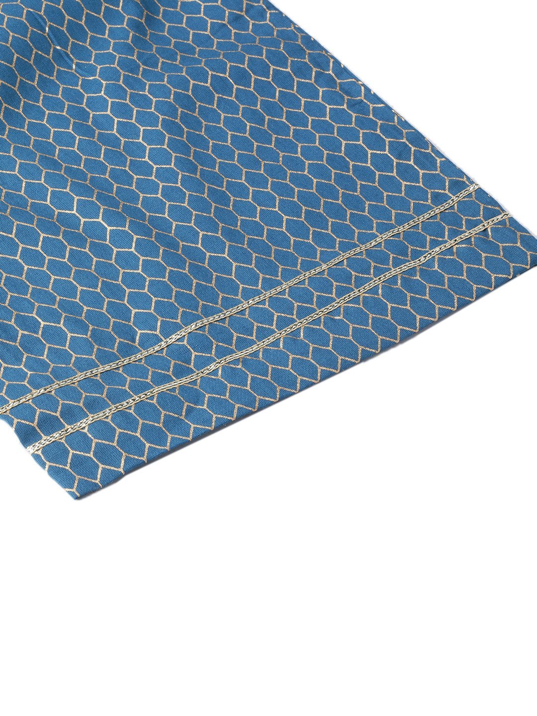 Women Navy Blue Printed  Cotton Kurta & Pant Set by Myshka (