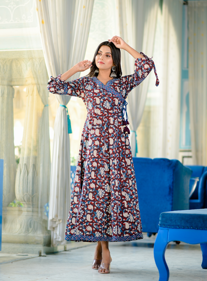 Women's Maroon Handblock Dress