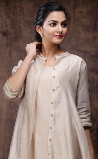 Women's Chanderi Embellished Jacket Style 2 Piece Kurta