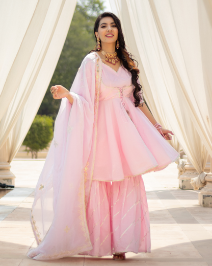 Women's Pink Rhythm Gota Sharara Set