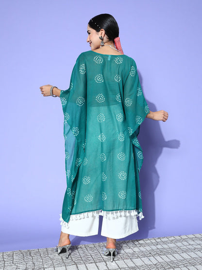 Women's Teal Green Bandhani Kaftan Kurta