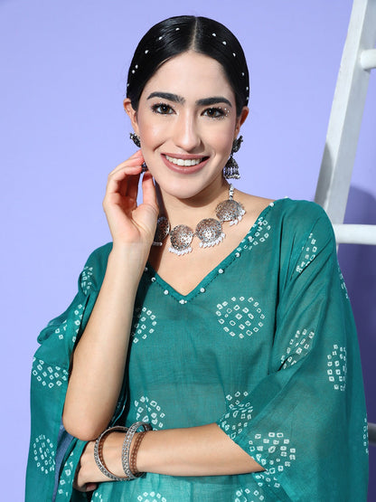 Women's Teal Green Bandhani Kaftan Kurta