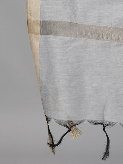 Women's  Grey Solid Kurta with Palazzos & Dupatta