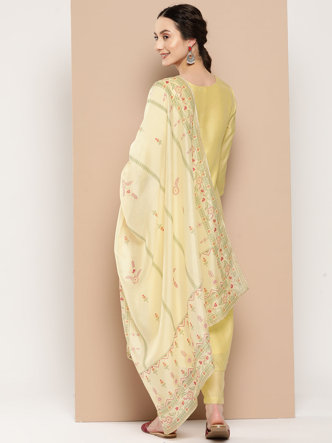 Women's Yellow Solid Straight Kurta Trouser And Dupatta Set