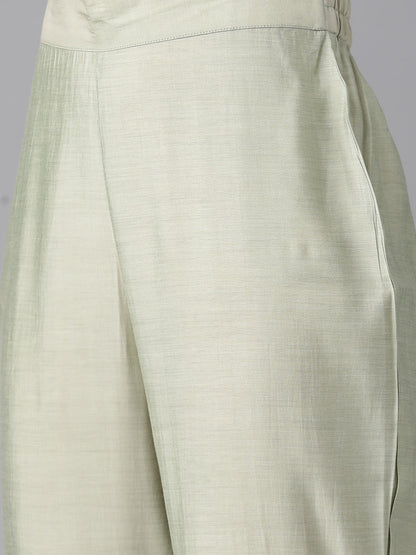 Women's Green Embroidered Straight Kurta Trouser And Dupatta Set