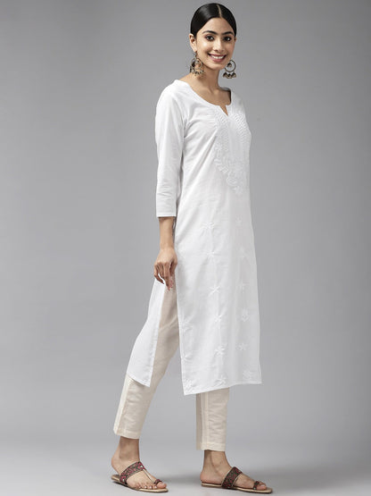 Women's White Floral Chikankari Kurta