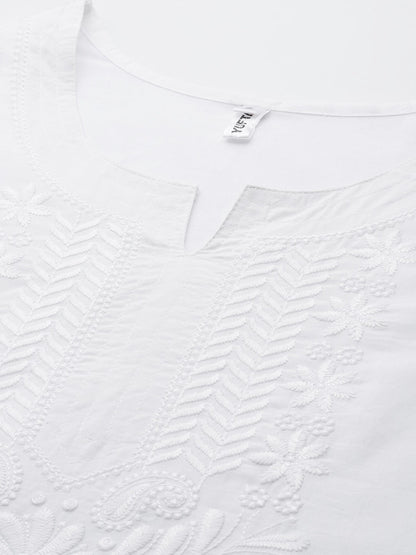 Women's White Floral Chikankari Kurta