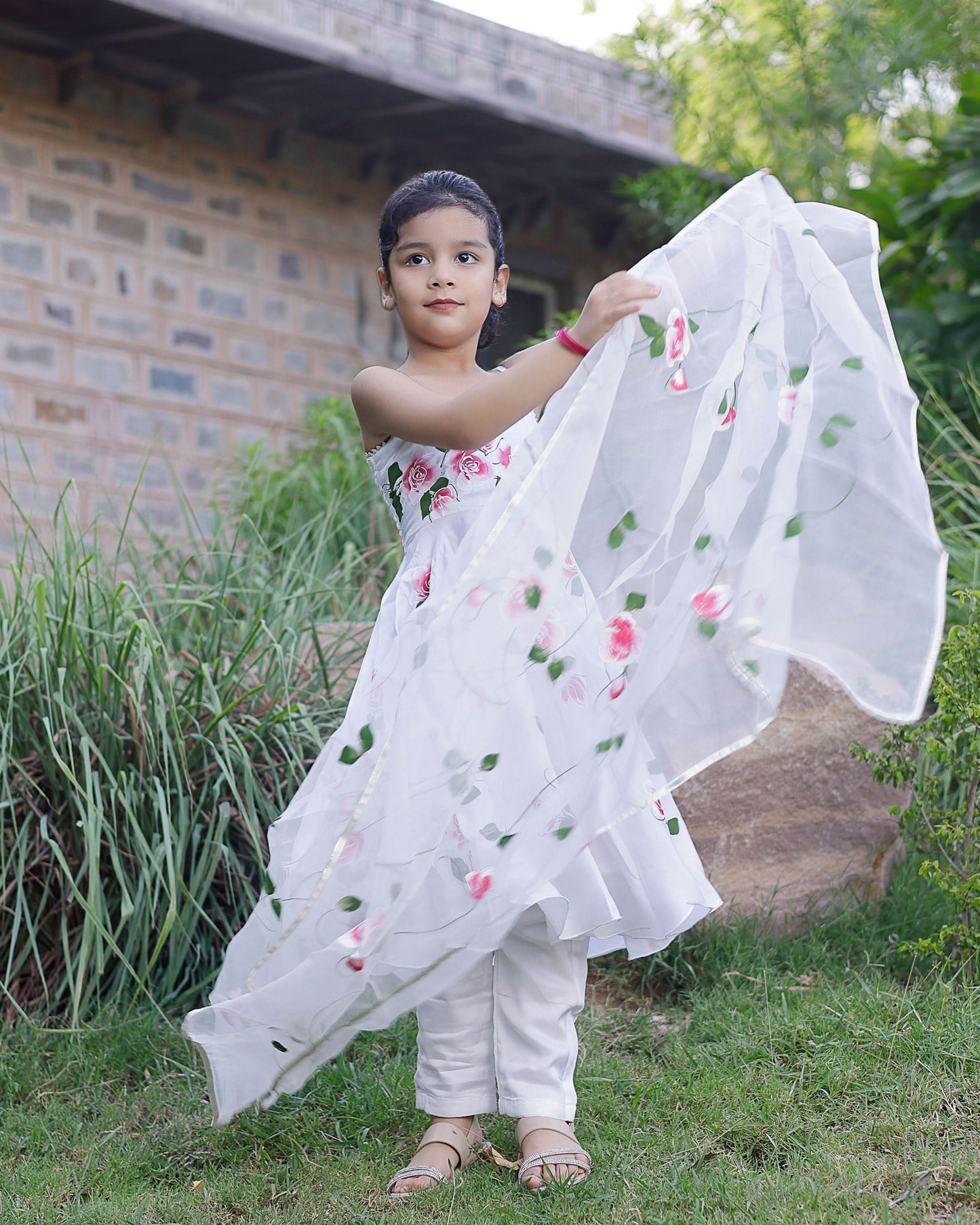Girl's Pasha Handpainted Satin Suit Set