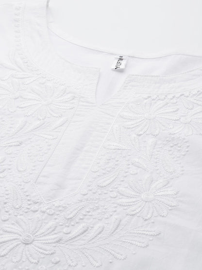 Women's White Floral Chikankari Kurta