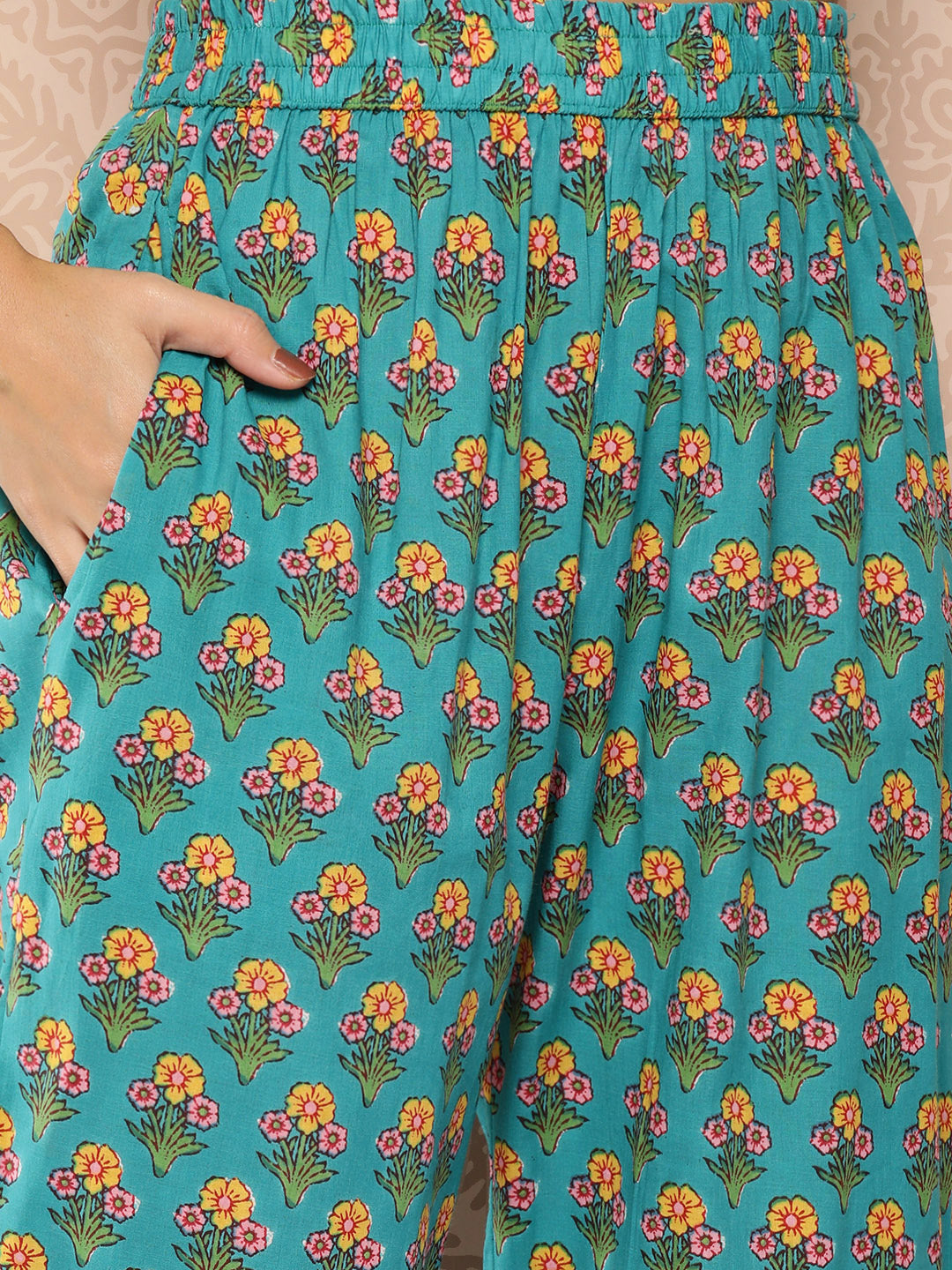 Women's Blue Ethnic Motifs Straight Kurta Trouser And Dupatta Set