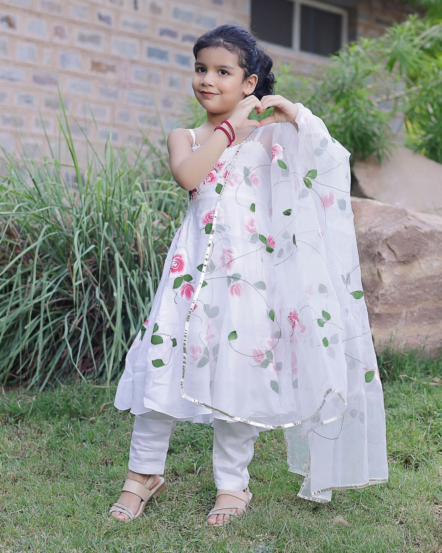 Girl's Pasha Handpainted Satin Suit Set