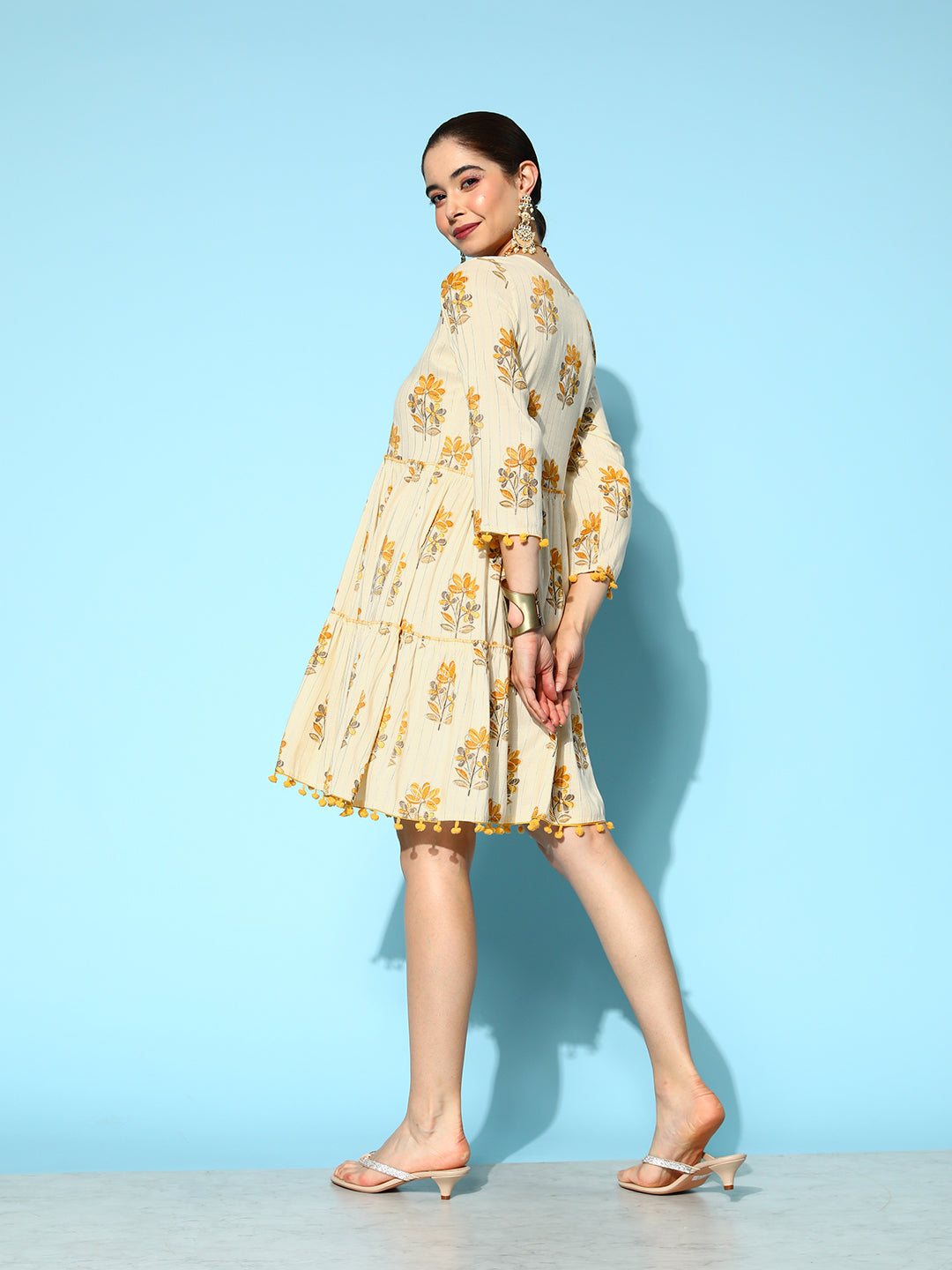 Women's Mustard Floral Fit And Flare Dress