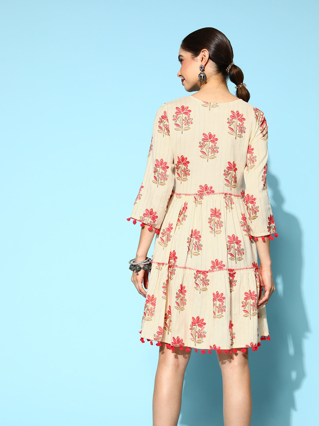 Women's Pink Floral Fit And Flare Dress