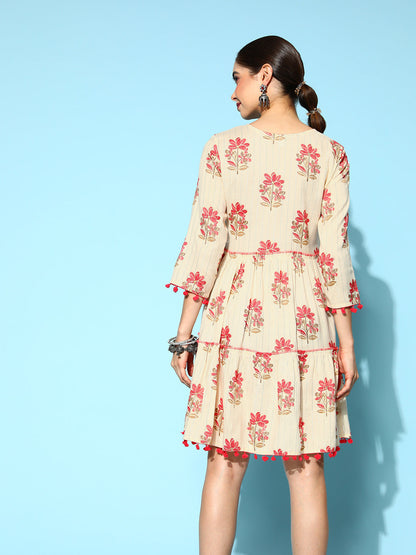 Women's Pink Floral Fit And Flare Dress