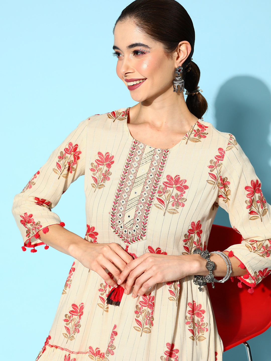 Women's Pink Floral Fit And Flare Dress