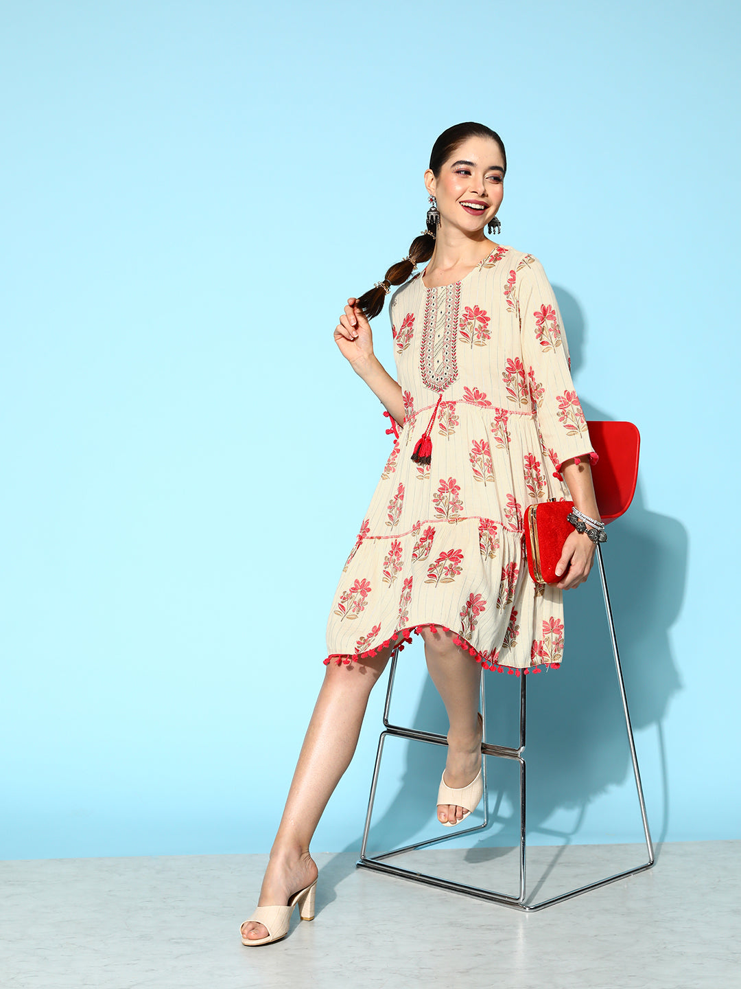 Women's Pink Floral Fit And Flare Dress