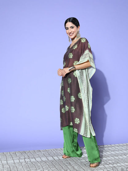 Women's Brown Geometric Kaftan Kurta
