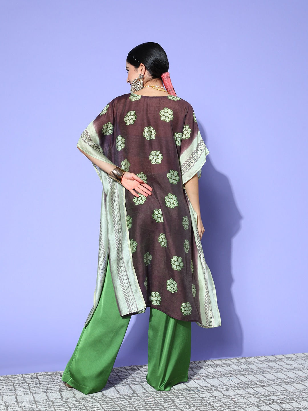 Women's Brown Geometric Kaftan Kurta
