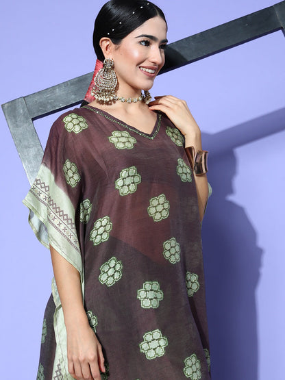 Women's Brown Geometric Kaftan Kurta