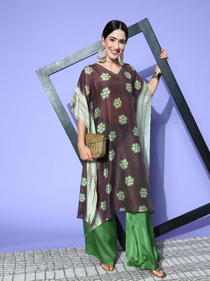 Women's Brown Geometric Kaftan Kurta
