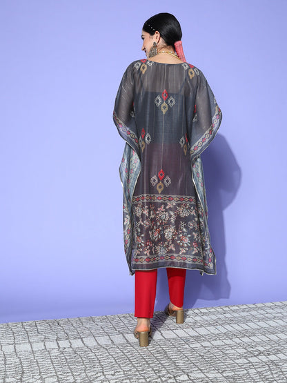 Women's Grey Geometric Kaftan Kurta