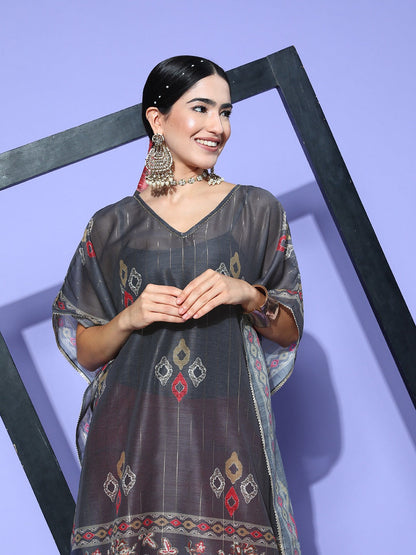 Women's Grey Geometric Kaftan Kurta