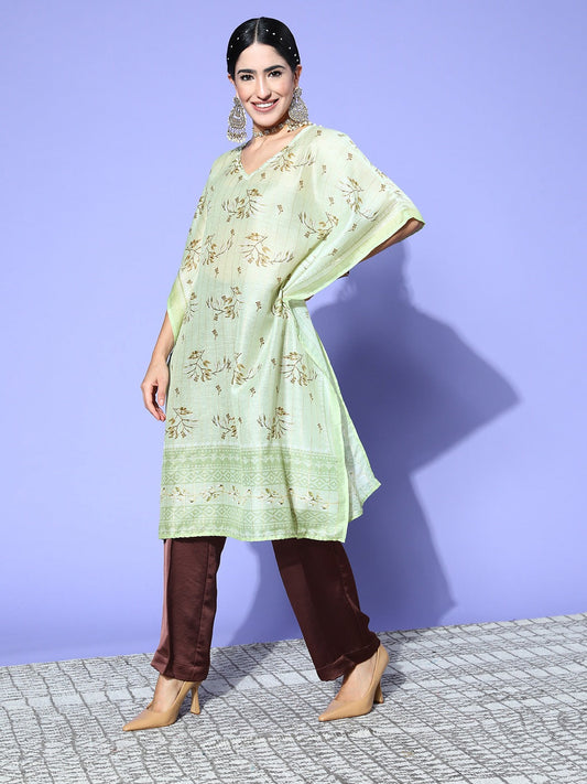 Women's Green Floral Kaftan Kurta